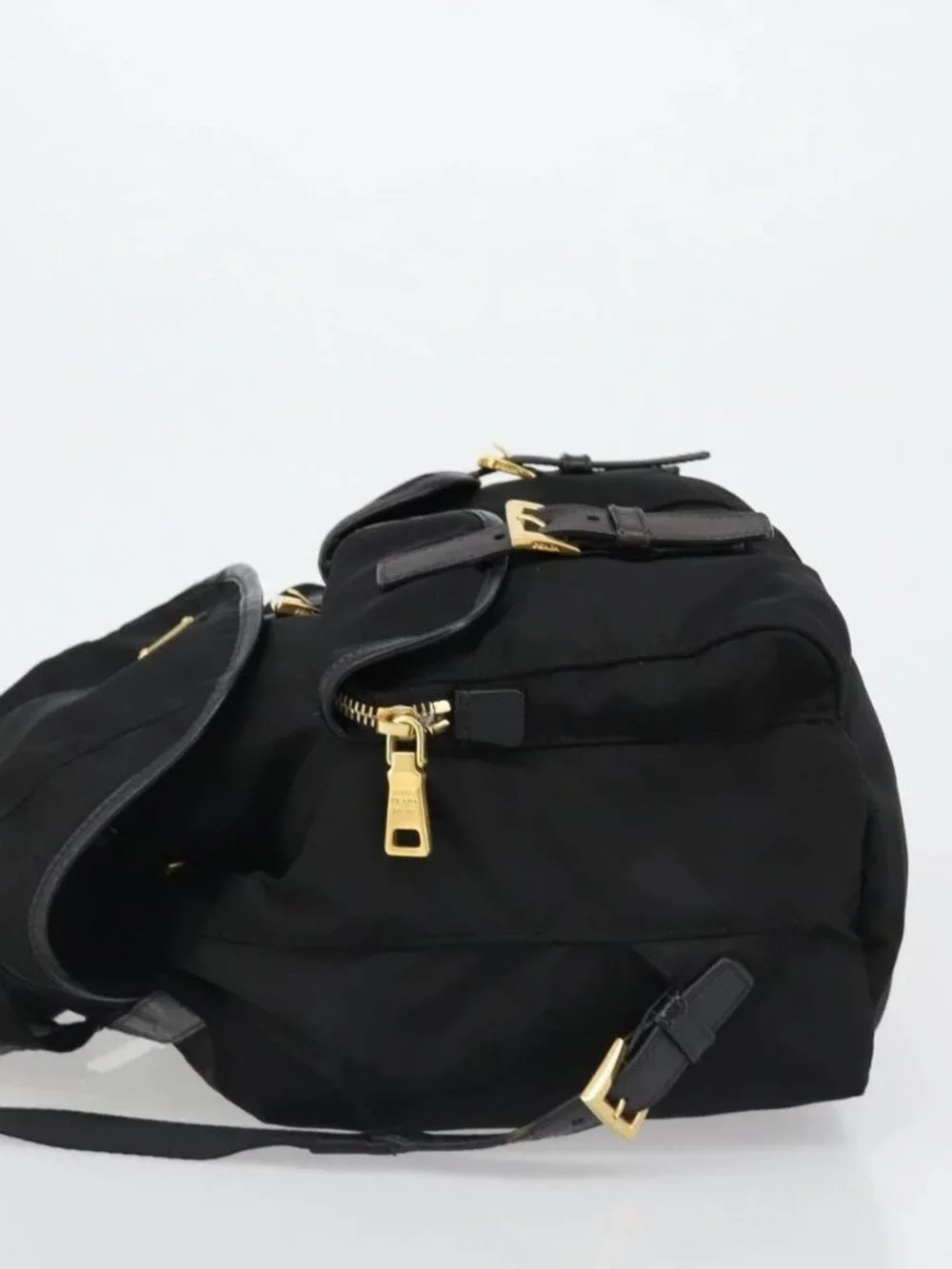 PRADA Backpack Nylon Black Gold Auth yk20532SAV